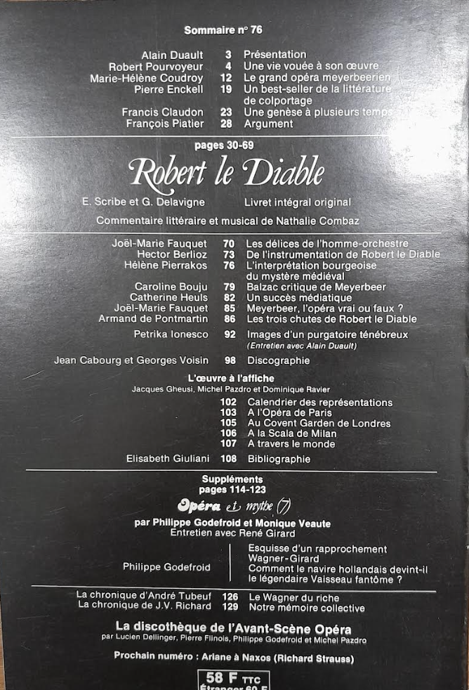 Meyerbeer Robert le Diable Revue "Avant-scène" opéra n° 76-3000 partitions, livres et vinyles d'occasion en vente sur notre site internet gastonmusicclub.fr Gaston Music Store