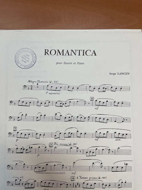 Serge Lancen Romantica pour basson et piano-3000 partitions, livres et vinyles d'occasion en vente sur notre site internet gastonmusicclub.fr Gaston Music Store
