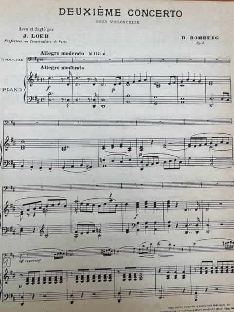 Romberg 2e concerto en ré majeur pour violoncelle et piano-3000 partitions, livres et vinyles d'occasion en vente sur notre site internet gastonmusicclub.fr Gaston Music Store