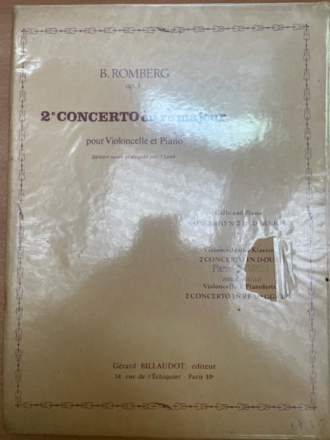 Romberg 2e concerto en ré majeur pour violoncelle et piano-3000 partitions, livres et vinyles d'occasion en vente sur notre site internet gastonmusicclub.fr Gaston Music Store