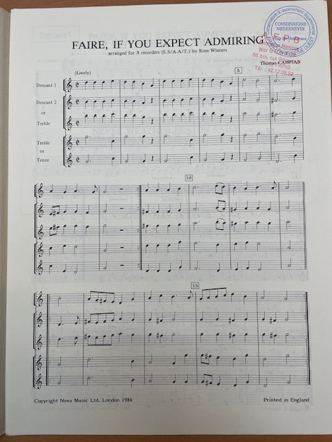 4 Madrigals arranged by Ross Winters - pour trios et quatuors de flûtes à bec-3000 partitions, livres et vinyles d'occasion en vente sur notre site internet gastonmusicclub.fr Gaston Music Store