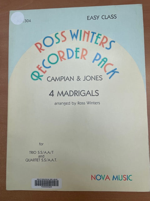 4 Madrigals arranged by Ross Winters - pour trios et quatuors de flûtes à bec-3000 partitions, livres et vinyles d'occasion en vente sur notre site internet gastonmusicclub.fr Gaston Music Store
