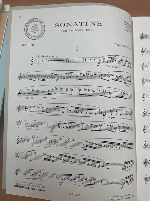 Pierre Sancan Sonatine pour hautbois et piano-3000 partitions, livres et vinyles d'occasion en vente sur notre site internet gastonmusicclub.fr Gaston Music Store