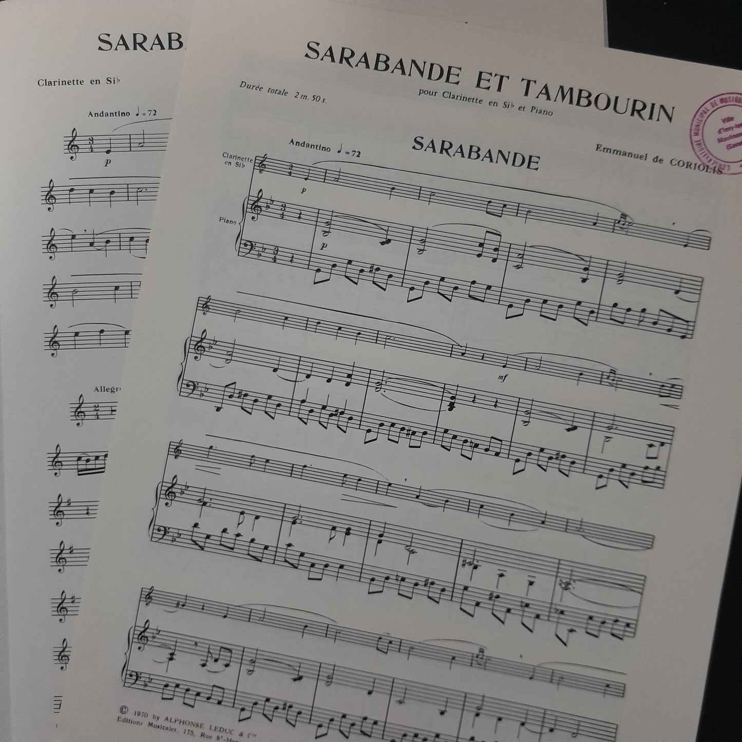 Emmanuel Coriolis Sarabande et tambourin partition pour clarinette sib-3000 partitions, livres et vinyles d'occasion en vente sur notre site internet gastonmusicclub.fr Gaston Music Store