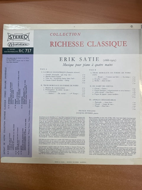 Vinyle Erik Satie Musique pour piano à 4 mains