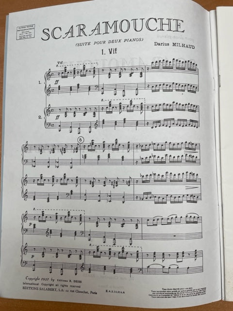 Darius Milhaud Scaramouche suite pour 2 pianos