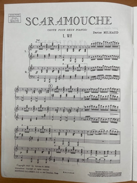 Darius Milhaud Scaramouche suite pour 2 pianos