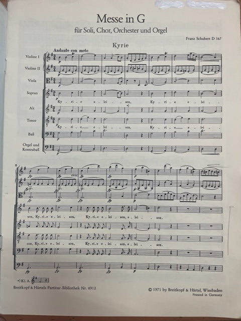 Franz Schubert Messe en sol, D167 Soli, choeur mixte et réduction piano