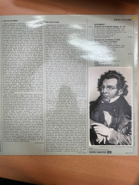 Vinyle Schubert Quatuor Busch Quatuor en ré mineur "La jeune fille et la Mort" - Quatuor en si bémol majeur