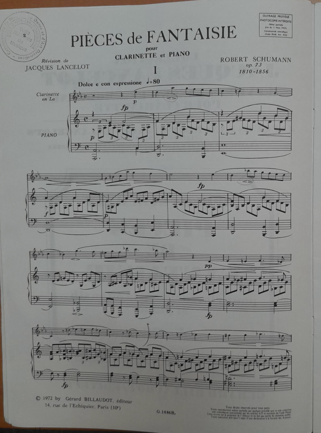 Robert Schumann Pièces de fantaisie pour clarinette en la ou en si b et piano-3000 partitions, livres et vinyles d'occasion en vente sur notre site internet gastonmusicclub.fr Gaston Music Store