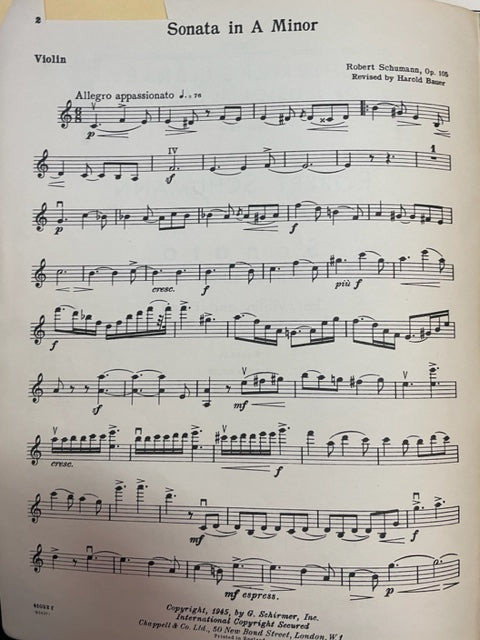 Robert Schumann Sonata in A minor for violin and piano- 3000 partitions, livres et vinyles d'occasion en vente sur notre site internet gastonmusicclub.fr Gaston Music Store