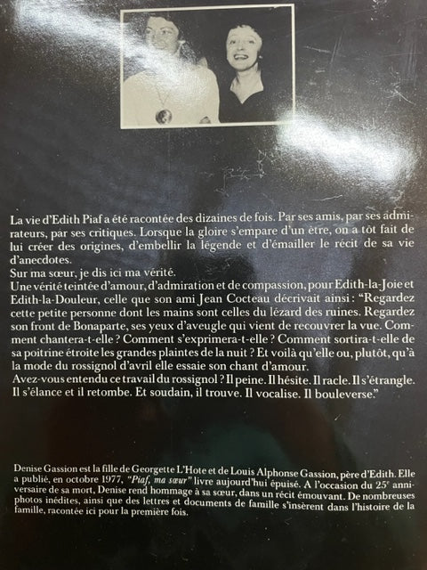 Edith Piaf secrète et publique livre de Gassion Denise