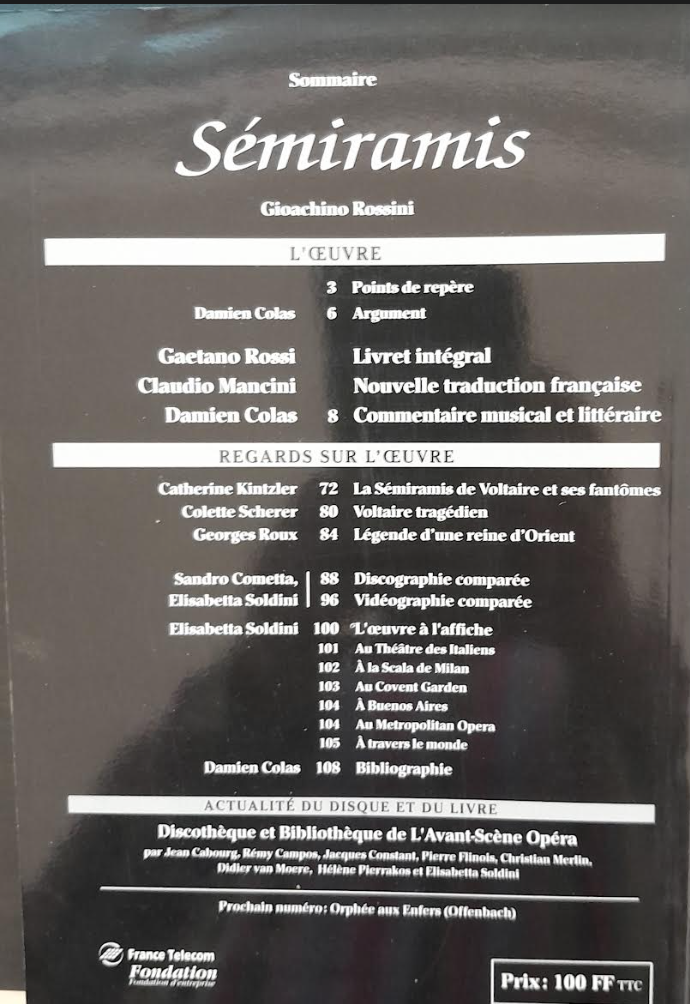 Rossini Sémiramis. Revue "Avant-scène" opéra n° 184-3000 partitions, livres et vinyles d'occasion en vente sur notre site internet gastonmusicclub.fr Gaston Music Store