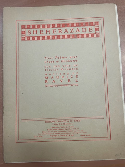Maurice Ravel Shéhérazade - 3 Poèmes de Tristan Klingsor pour voix moyenne et piano
