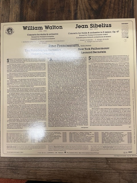 Vinyle Walton - Sibelius Concertos for violon et orchestres- 3000 partitions, livres et vinyles d'occasion en vente sur notre site internet gastonmusicclub.fr Gaston Music Store