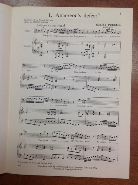 Henry Purcell Six songs for bass partition pour voix et piano