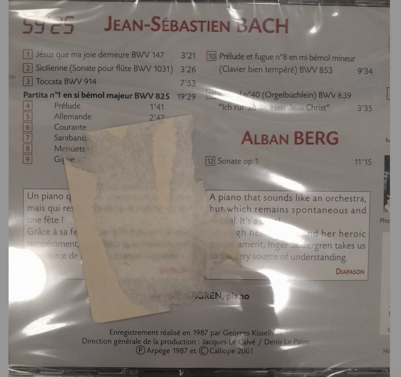 CD de Bach et Berg Inger Södergren au piano- 3000 partitions, livres et vinyles d'occasion en vente sur notre site internet gastonmusicclub.fr Gaston Music Store