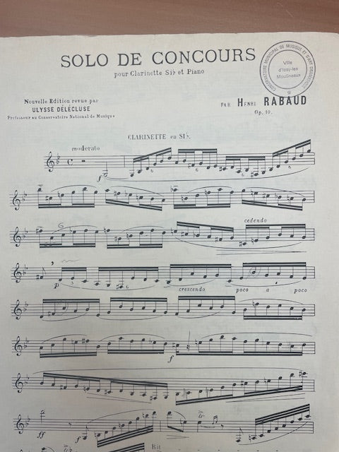 H.Rabaud Solo de concours pour clarinette et piano-3000 partitions, livres et vinyles d'occasion en vente sur notre site internet gastonmusicclub.fr Gaston Music Store