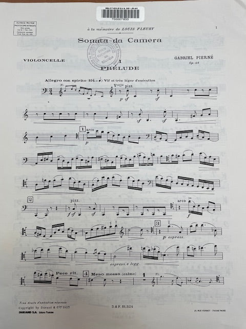 Gabriel Pierné Sonata da camera opus 48 pour Flûte, violoncelle et piano-3000 partitions, livres et vinyles d'occasion en vente sur notre site internet gastonmusicclub.fr Gaston Music Store