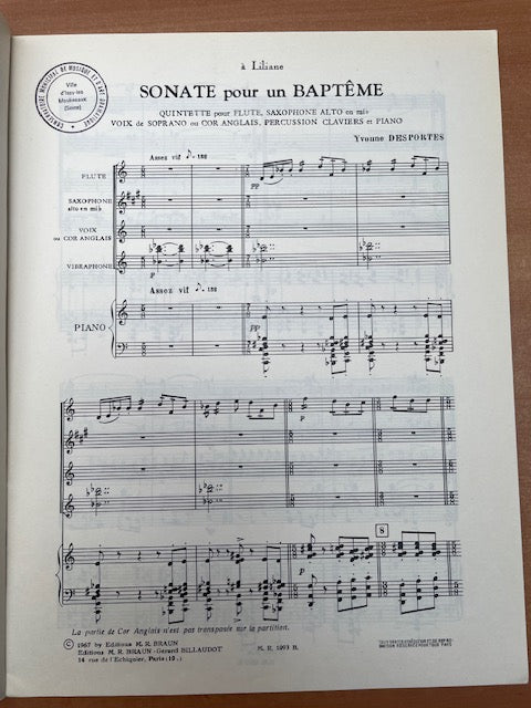 Yvonne Desportes Sonate pour un baptême, conducteur-3000 partitions, livres et vinyles d'occasion en vente sur notre site internet gastonmusicclub.fr Gaston Music Store