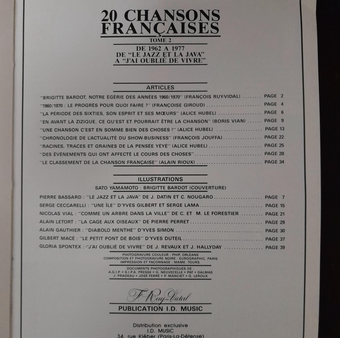 Songbook 20 chansons françaises de 1962 à 1977 tome 2 : de "Le Jazz et la java" à " J'ai oublié de vivre"