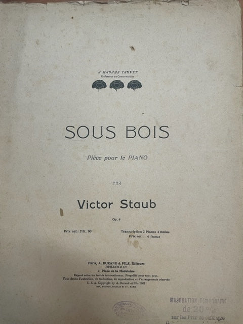 Victor Staub Sous bois partition piano - 3000 partitions, livres et vinyles d'occasion en vente sur notre site internet gastonmusicclub.fr Gaston Music Store