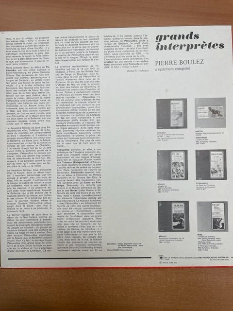 Vinyle Igor Stravinsky Petrouchka version originale 1911 Pierre Boulez