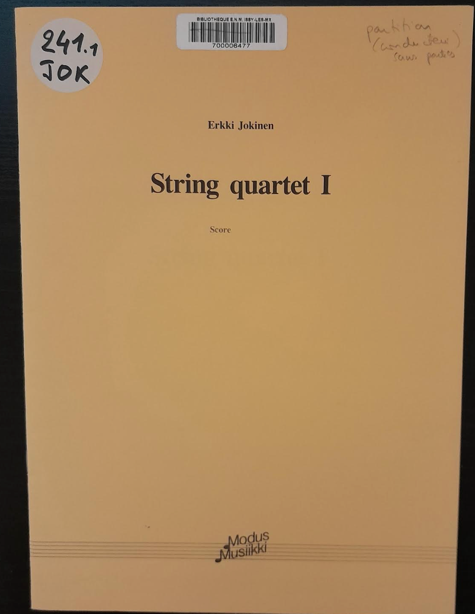 Erkki Jokinen String quartet I conducteur-3000 partitions, livres et vinyles d'occasion en vente sur notre site internet gastonmusicclub.fr Gaston Music Store