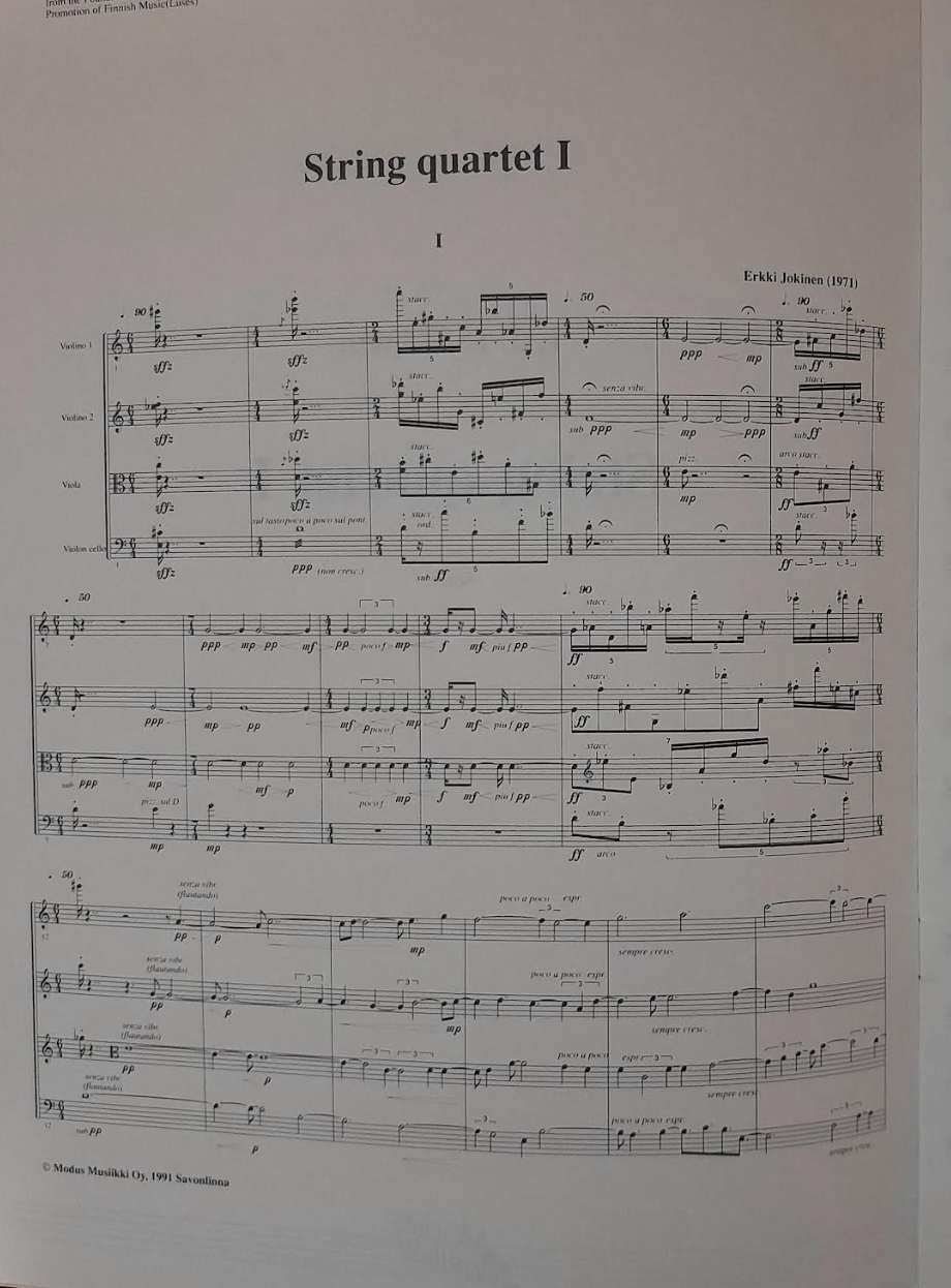 Erkki Jokinen String quartet I conducteur-3000 partitions, livres et vinyles d'occasion en vente sur notre site internet gastonmusicclub.fr Gaston Music Store