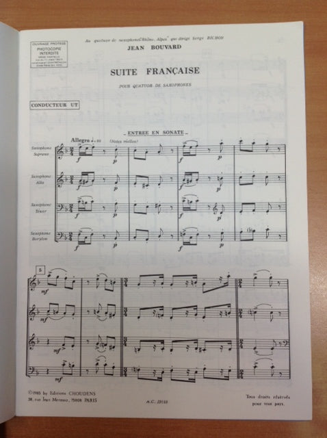 Jean Bouvard Suite Française pour quatuor de saxophones SATB