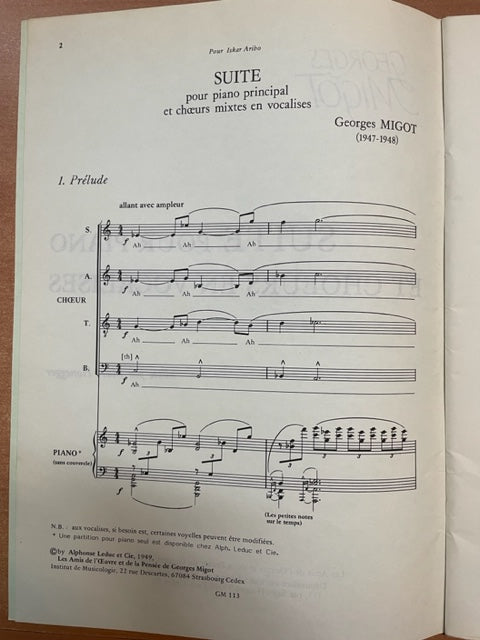 Georges Migot Suite pour piano et choeurs en vocalises