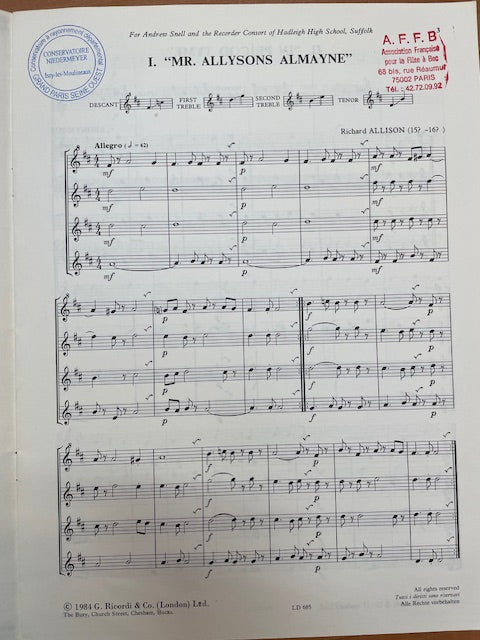 Times Past - 5 16th century danses for recorder consort pour ensemble de flûtes à bec-3000 partitions, livres et vinyles d'occasion en vente sur notre site internet gastonmusicclub.fr Gaston Music Store