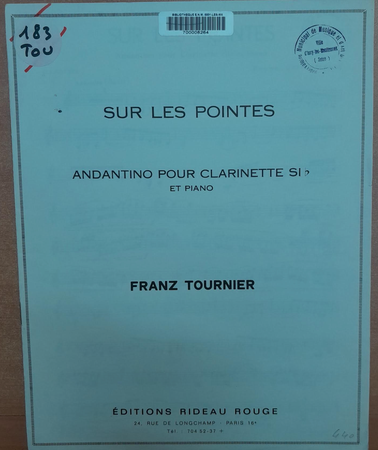 Franz Tournier Andantino pour clarinette en si b et piano-3000 partitions, livres et vinyles d'occasion en vente sur notre site internet gastonmusicclub.fr Gaston Music Store