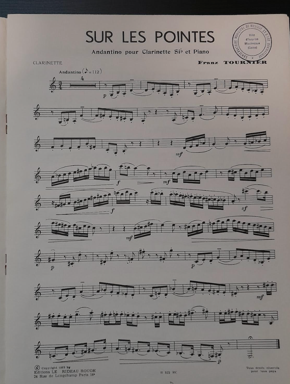 Franz Tournier Sur les pointes - Andantino pour clarinette en si b et piano-3000 partitions, livres et vinyles d'occasion en vente sur notre site internet gastonmusicclub.fr Gaston Music Store