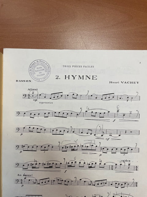 Henri Vachey 3 pièces faciles pour basson et piano-3000 partitions, livres et vinyles d'occasion en vente sur notre site internet gastonmusicclub.fr Gaston Music Store
