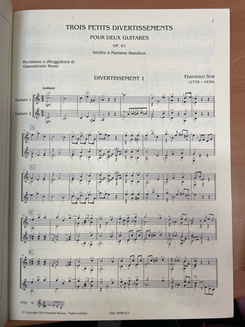 Fernando Sor 3 petits divertissements pour 2 guitares opus 61