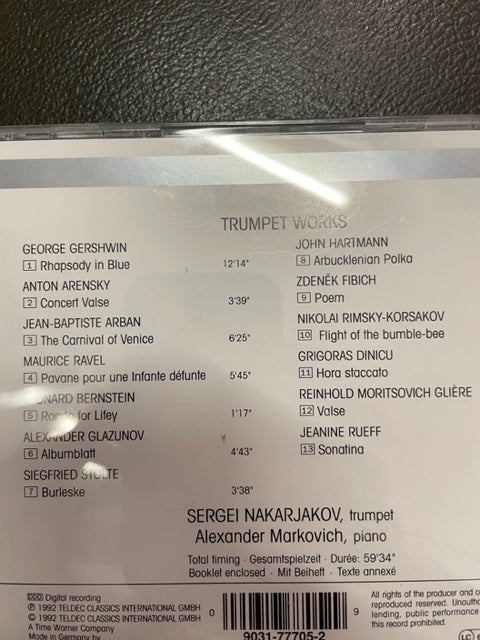 CD Sergei Nakarjakov Trumpet works - 3000 partitions, livres et vinyles d'occasion en vente sur notre site internet gastonmusicclub.fr Gaston Music Store