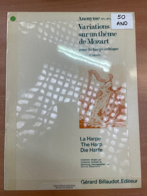Variations sur un thème de Mozart pour la harpe celtique-3000 partitions, livres et vinyles d'occasion en vente sur notre site internet gastonmusicclub.fr Gaston Music Store