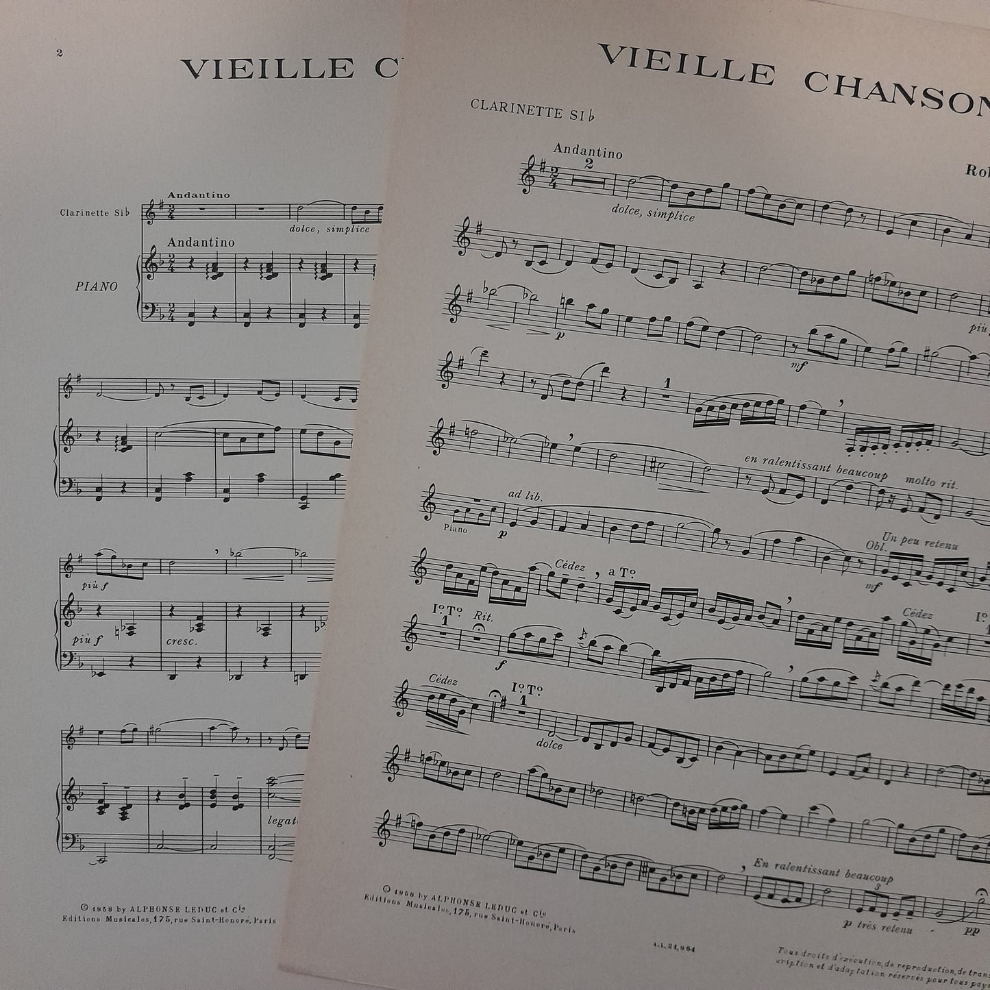 Robert Clérisse Vieille chanson pour clarinette et piano-3000 partitions, livres et vinyles d'occasion en vente sur notre site internet gastonmusicclub.fr Gaston Music Store