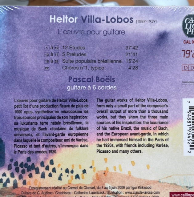 CD de H. Villa-Lobos, L'oeuvre pour guitare. Pascal Boëls, guitare. CD