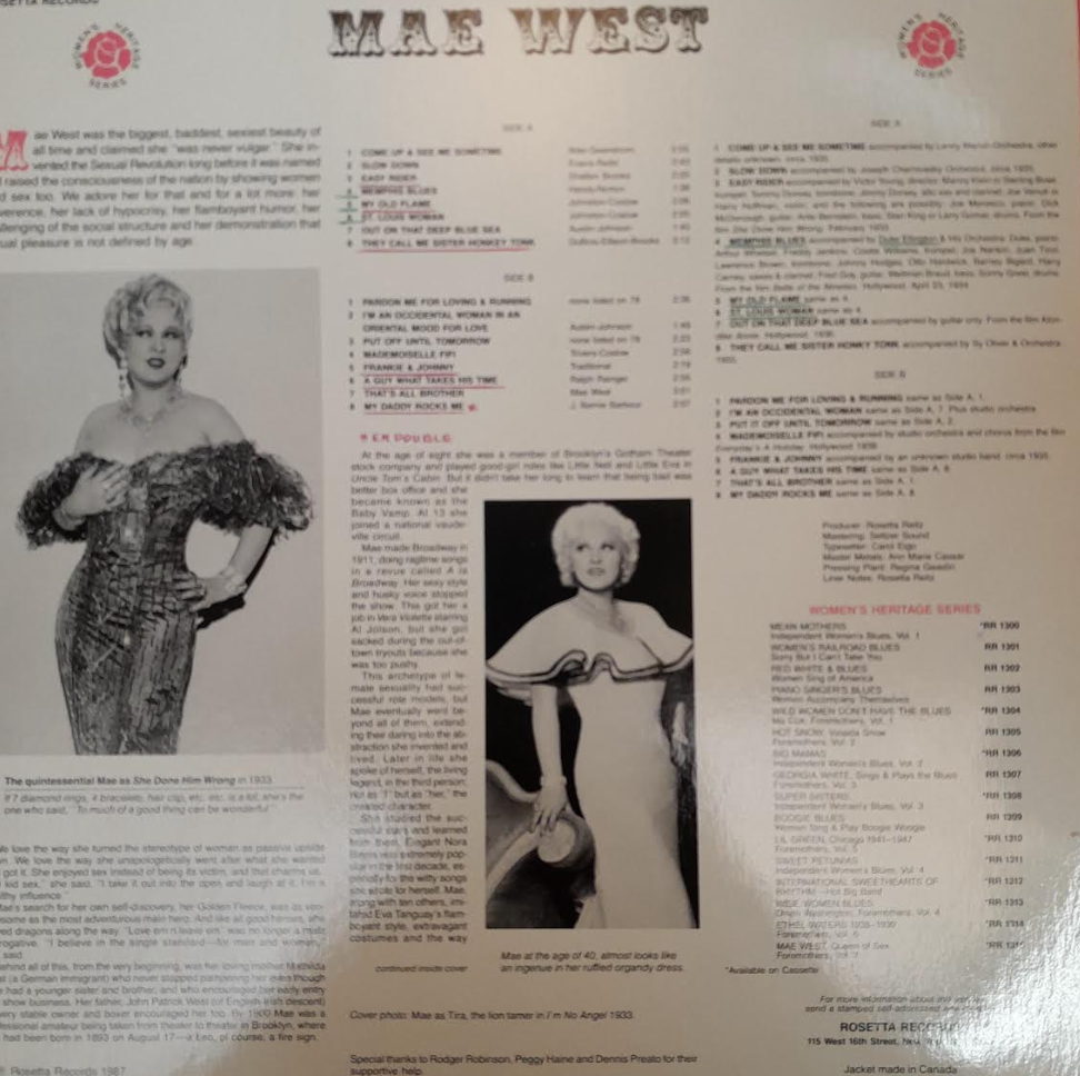 Vinyle 16 Sultry songs by Mae West "Queen of sex"- 3000 partitions, livres et vinyles d'occasion en vente sur notre site internet gastonmusicclub.fr Gaston Music Store