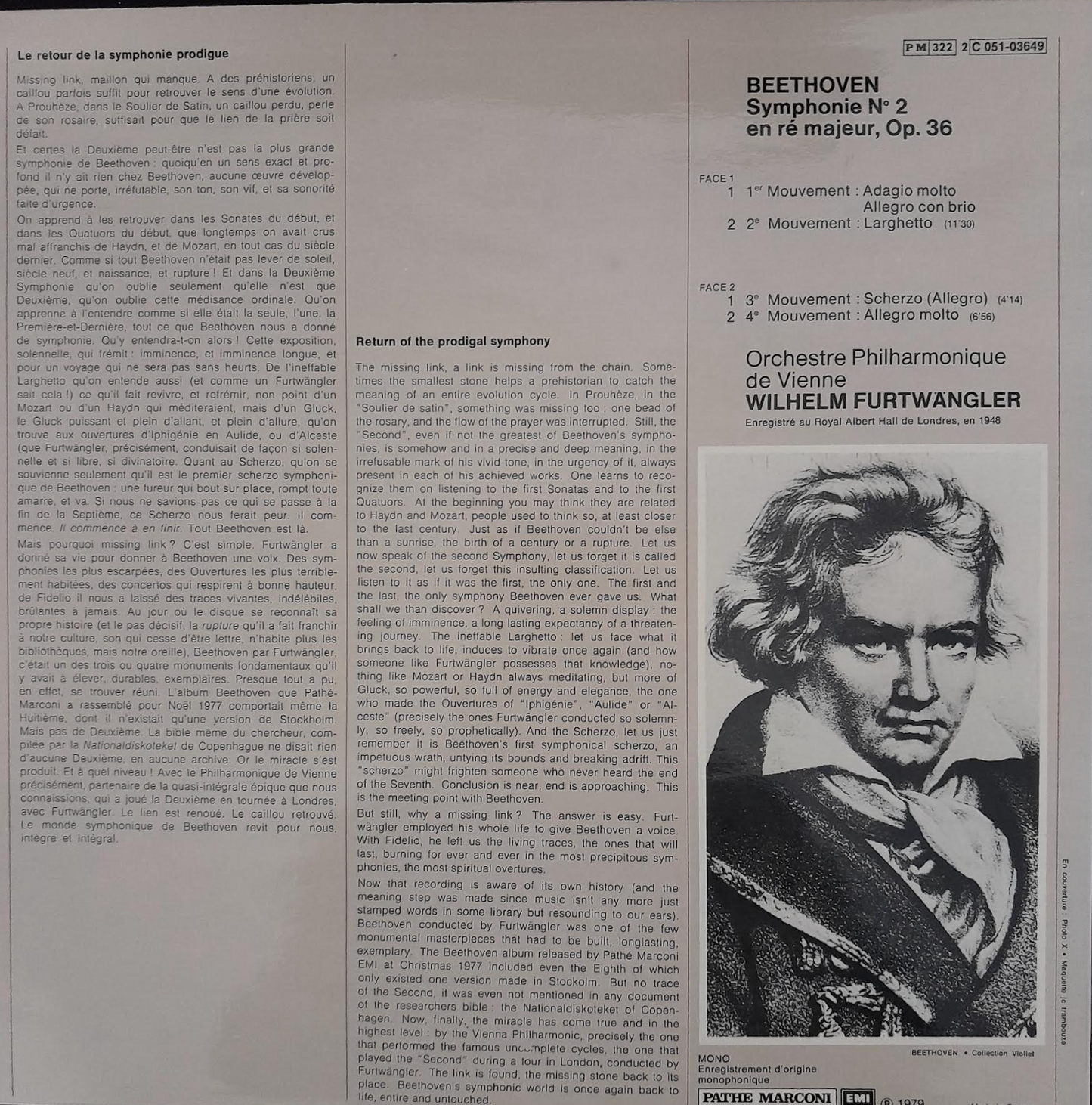 Vinyle 33 tours Beethoven Wilhelm Furtwaengler Symphonie n°2