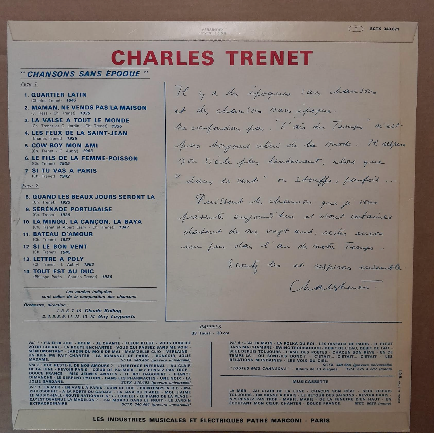 Vinyle 33 tours Charles Trenet Chansons sans époque