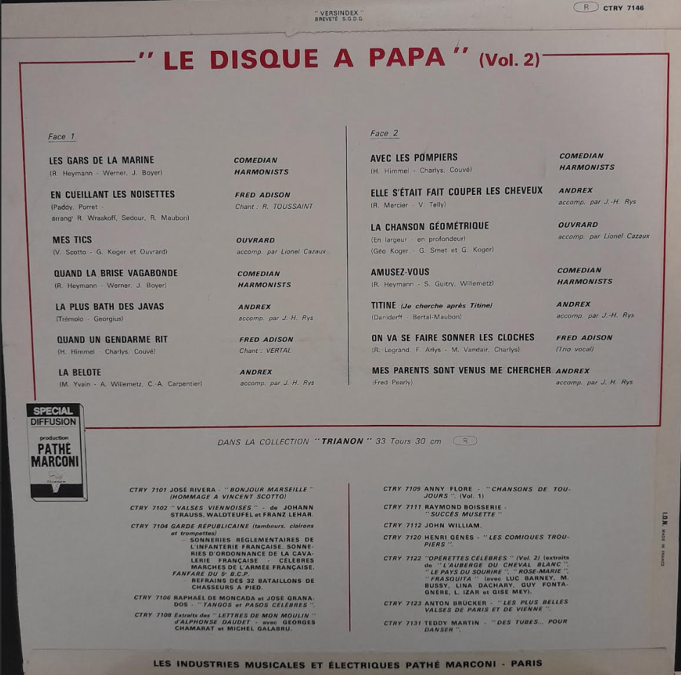 Vinyle 33 tours Comedian Harmonists Andrex Ouvrad Le disque à Papa volume 2