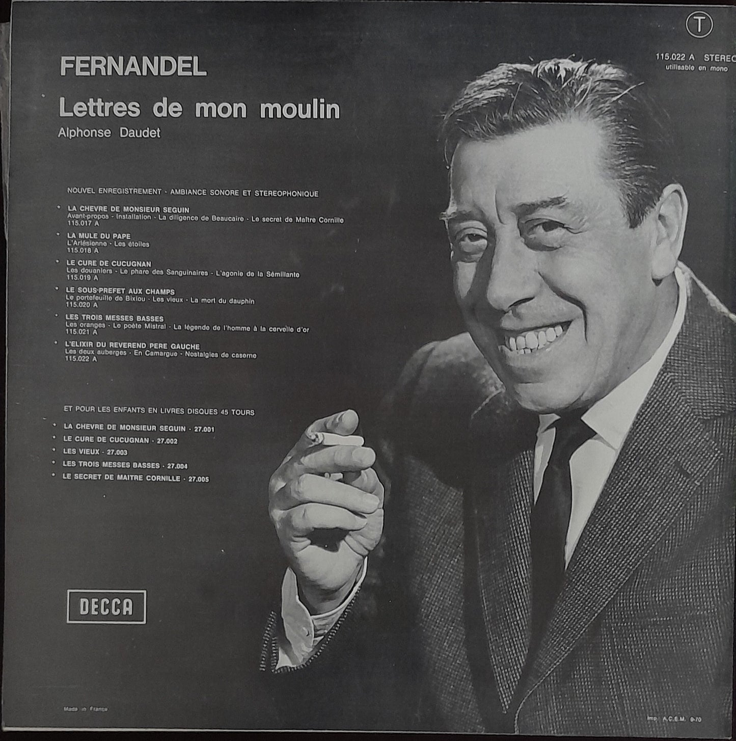 Vinyle 33 tours Fernandel Lettres de mon moulin