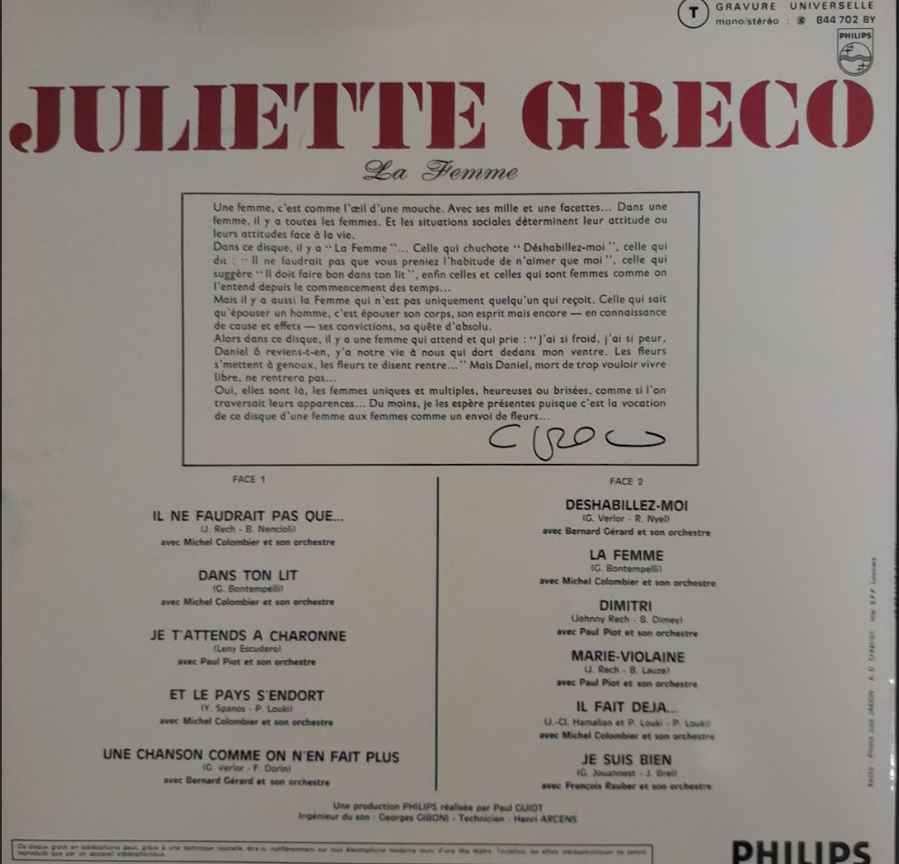 Vinyle Juliette Gréco La femme