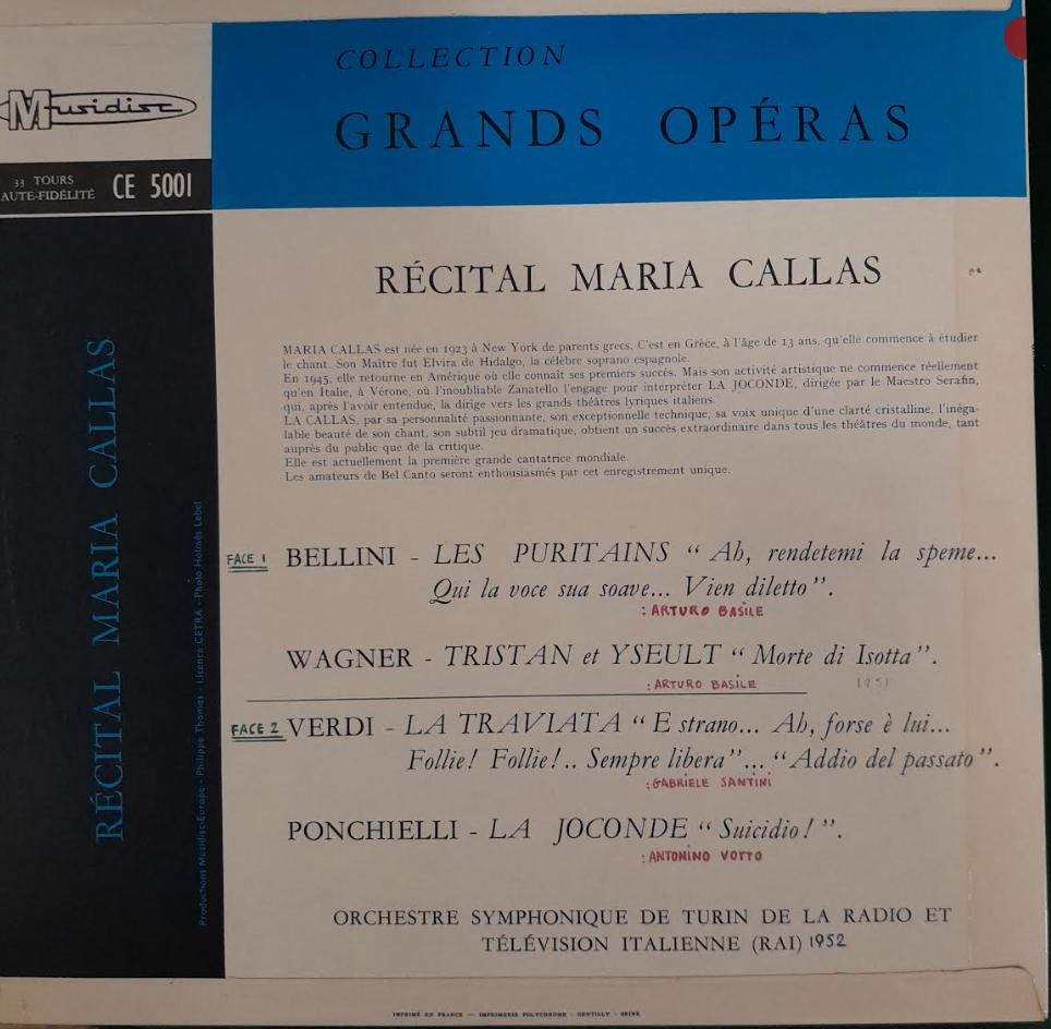 Vinyle Maria Callas Récital Maria Callas Bellini - Verdi - Wagner - Ponchielli