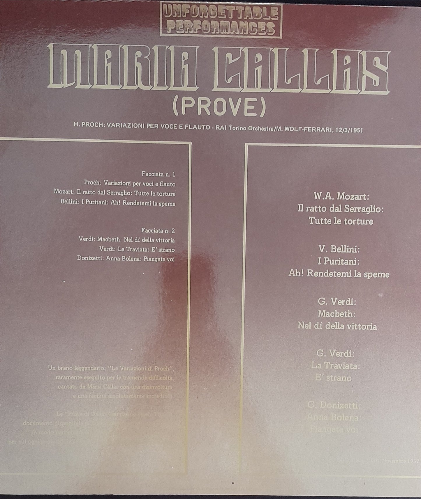 Vinyle Maria Callas Unforgettable Performances