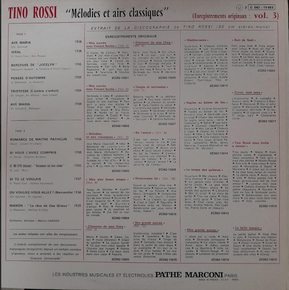 Vinyle Tino Rossi Mélodies et airs classiques