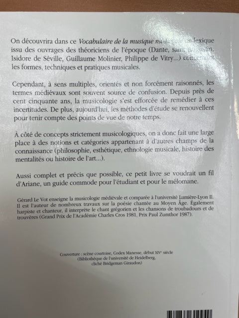 Gérard Le Vot Vocabulaire de la musique médiévale-3000 partitions, livres et vinyles d'occasion en vente sur notre site internet gastonmusicclub.fr Gaston Music Store